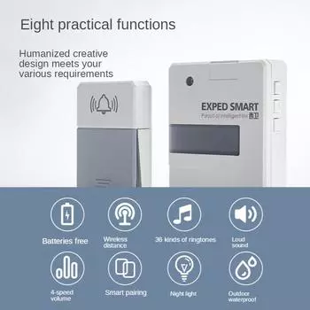 Многофункциональный интеллектуальный беспроводной дверной звонок, ночник, водонепроницаемый, наружная электроника для дома, дальнего действия, настенный, самогенерирующийся white