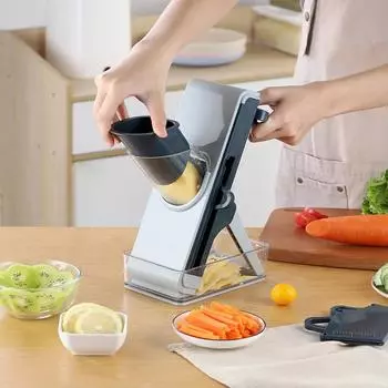 Многофункциональный измельчитель овощей, скребок для картофеля, слайсер для кухни, бытовая машина для лимона, регулируемый ручной инструмент для еды, моркови, картофеля фри серый