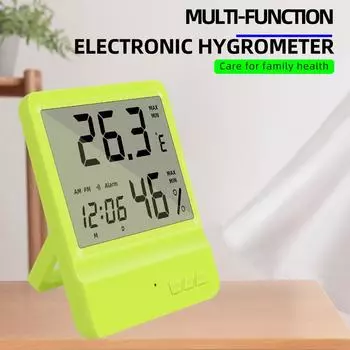 Многофункциональный измеритель температуры и влажности с ЖК-дисплеем, электронные часы с термометром и гигрометром для домашнего интерьера жёлтый