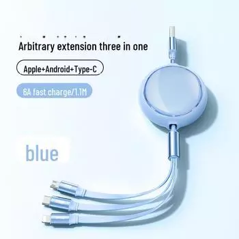 Многофункциональный кабель для быстрой зарядки 6 А, выдвижной, прозрачный, Macaron, для передачи данных - 100 Вт, три в одном, для зарядки в автомобиле белый