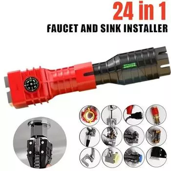 Многофункциональный ключ для раковины и крана 24 в 1 — противоскользящий, прочный сантехнический инструмент из цинкового сплава для легкой установки и ремонта — для сантехников и мастеров по ремонту своими руками чёрный