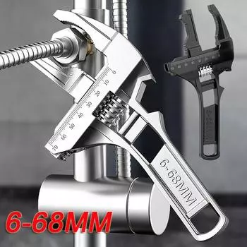 Многофункциональный ключ для раковины, ванной комнаты, ремонтный ключ для смесителей для унитаза, 6-68 мм, большое регулируемое отверстие чёрный