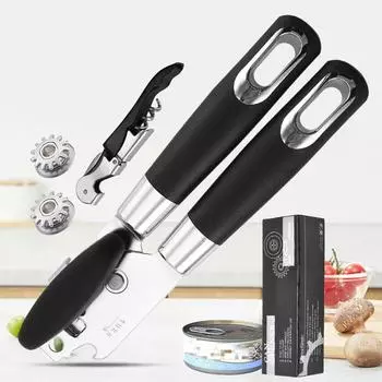 Многофункциональный консервный нож из нержавеющей стали: Ручной, простой, открывалка для бутылок, открывалка для консервных банок 2 wheel cutters