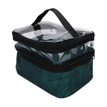 Многофункциональный косметический кейс Двухслойная портативная косметичка Органайзер для хранения туалетных принадлежностейЗеленый зелёный