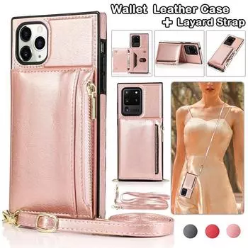 Многофункциональный кожаный чехол-бумажник с ремешком через плечо для iPhone 15 14 Plus 13 12 11 Pro Max XSMax для Samsung S23 S22 S21 Ultra Plus S21FE Huawei Mate 40 iPhone 6/6S красный