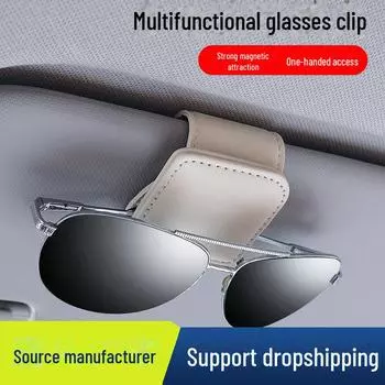 Многофункциональный кожаный держатель для очков на солнцезащитный козырек автомобиля: Место для хранения солнцезащитных очков и держателя удостоверения личности. Square Glasses Clip красный