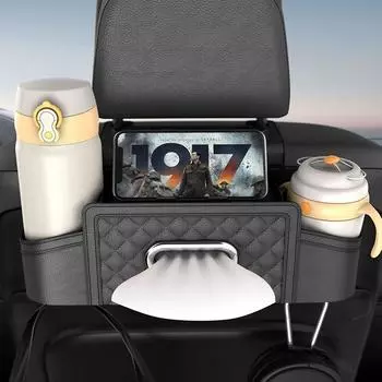 Многофункциональный кожаный ящик для хранения на спинку сиденья автомобиля, подставка для телефона и планшета, переносной крючок для мусора оранжевый