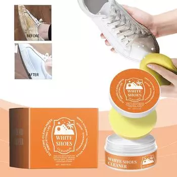Многофункциональный крем для чистки белой обуви с губкой, очищающая паста для обуви, бережное и не повреждающее обувь, не требующее стирки средство для чистки белой обуви белый