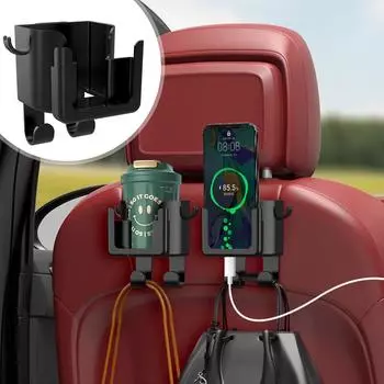 Многофункциональный крючок для подголовника на спинку автомобильного сиденья, держатель для телефона, автоматический держатель для стакана с водой, крючки для сумок