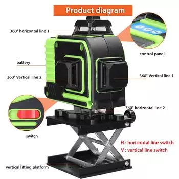 Многофункциональный лазерный уровень с 16 линиями 3 градуса Функция самовыравнивания Инструмент для выравнивания Всенаправленная земля EU Plug разноцветный