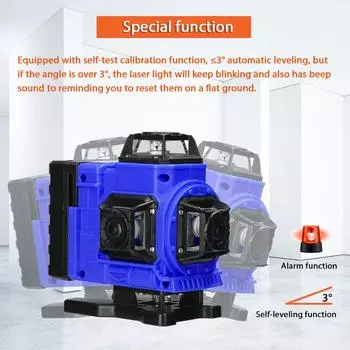 Многофункциональный лазерный уровень с 16 линиями 3 градуса Функция самовыравнивания Инструмент для выравнивания Всенаправленная земля EU Plug чёрный
