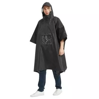 Многофункциональный легкий водонепроницаемый плащ-пончо с капюшоном для мужчин и женщин на открытом воздухе чёрный