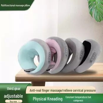 Многофункциональный массажер для шеи: Подушка U-образной формы с подогревом, вибрацией и пеной с эффектом памяти для автомобиля и путешествий. 3 levels of adjustment + hot compress kneading небесно-голубой