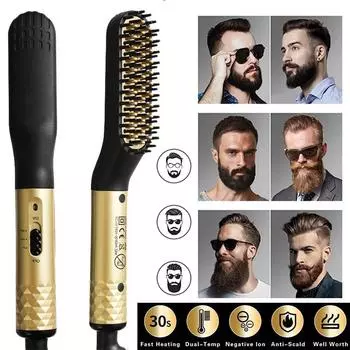 Многофункциональный мини-выпрямитель для бороды, быстро нагревающаяся расческа, защита от ожогов, для мужчин, борода и волосы, цельная расческа для укладки прямых волос US