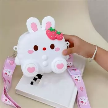 Многофункциональный мультяшный кошелек для монет, кошелек на молнии, сумка через плечо с изображением кролика, силиконовая сумка для детей