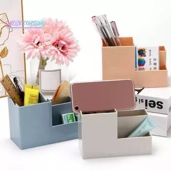 Многофункциональный настольный держатель для ручек, канцелярские принадлежности, инструменты для макияжа, органайзер, сплошной цвет, пластиковая коробка, настольный держатель для мобильного телефона, офисные, школьные принадлежности синий