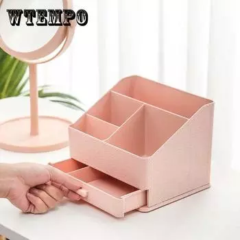 Многофункциональный настольный держатель для ручек с текстурой из искусственной кожи Креативный прибор для хранения вещей с выдвижным ящиком 15*18.8*14.2cm