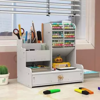 Многофункциональный настольный держатель ручек из дерева и пластика большой емкости и ящик для хранения