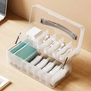 Многофункциональный настольный двухслойный ящик для хранения кабеля передачи данных, зарядное устройство для телефона, коробка для завершения зарядки кабеля, органайзер для проводов и кабелей