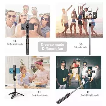 Многофункциональный настольный штатив для селфи-палки диагональю 45,6 дюйма с телескопической штангой, 6 секций, с телефоном чёрный