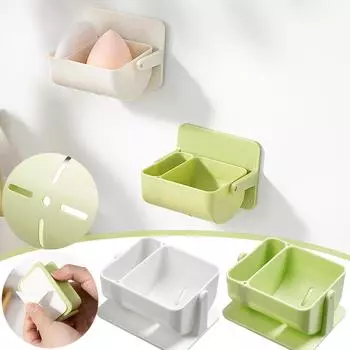 Многофункциональный небольшой органайзер для макияжа - силиконовый держатель для спонжа для макияжа, настенное крепление для ванной комнаты, прозрачный держатель для сушки кистей для макияжа зелёный