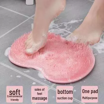 Многофункциональный нескользящий коврик для ванной с функцией чистки ног и спины, удаления омертвевшей кожи и большими присосками розовый