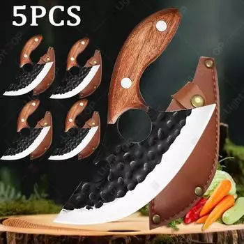 Многофункциональный нож ручной ковки, мясницкий нож с полной рукояткой, кухонный нож для резки фруктов и овощей, нож для барбекю и баранины