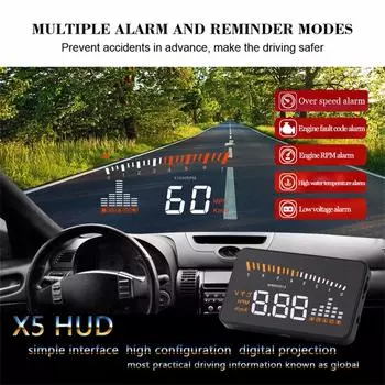 Многофункциональный OBD автомобильный HUD проектор Спидометр Сигнализация превышения напряжения чёрный