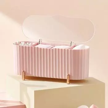 Многофункциональный органайзер для макияжа с 3 сетками, ящик для хранения ватных палочек из полипропилена для рабочего стола белый