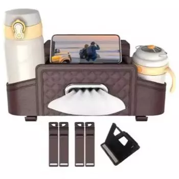 Многофункциональный органайзер для заднего сиденья автомобиля с крючком и держателем для салфеток на заднее сиденье автомобиля, стаканчиком для напитков чёрный