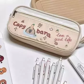 Многофункциональный пенал с изображением музыкального кота, вместительная сумка-пенал на молнии для школьников и детей