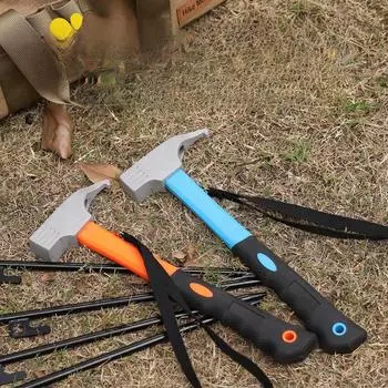 Многофункциональный походный молоток: Колышек для палатки, гвоздодер для навеса, высокоуглеродистая сталь, двойного назначения серый