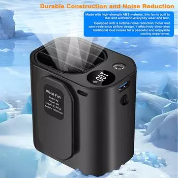 Многофункциональный поясной вентилятор Портативный походный шейный вентилятор Перезаряжаемый настольный вентилятор Поддержка 3-уровневого ветра чёрный