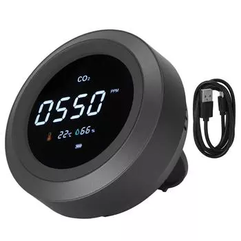 Многофункциональный портативный детектор качества воздуха CO2, монитор температуры и влажности, черный