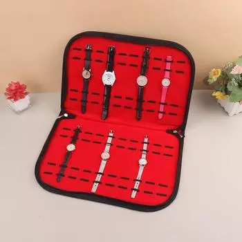 Многофункциональный портативный ремешок для часов, органайзер, кожаный и фланелевый дорожный чехол для часов, черный, красный, T1301, оптовая продажа красный черный