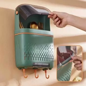 Многофункциональный пылезащитный держатель для палочек для еды, настенный держатель для столовых приборов, кухонный нож, вилка, ложка, контейнер с крышкой для слива