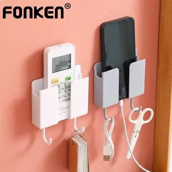 Многофункциональный ящик для хранения FONKEN, настенный кронштейн для хранения, органайзер с дистанционным управлением, бесплатная полка для хранения мобильного телефона с крючками белый