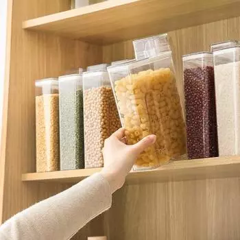 Многофункциональный ящик для хранения хлопьев, прозрачный дозатор хлопьев из ПЭТ, влагостойкий контейнер для риса, герметичная банка для еды на кухне 1PC чистый