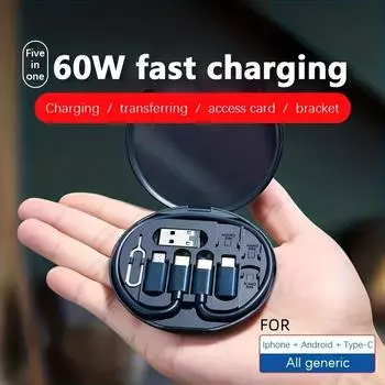 Многофункциональный ящик для хранения кабеля USB-адаптера — кабель типа C, 3 типа USB-адаптеров и преобразователь разъема чёрный