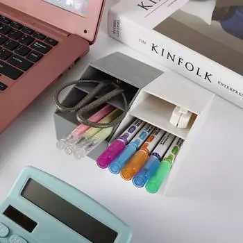 Многофункциональный ящик для хранения кистей для макияжа, двухслойный настольный органайзер, настольный держатель для ручек для школы серый