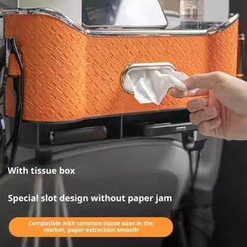 Многофункциональный ящик для хранения на спинке сиденья автомобиля с держателем для бутылок, прочный, несущий нагрузку, простая установка, универсальный органайзер для заднего сиденья автомобиля, коробка для салфеток оранжевый