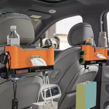 Многофункциональный ящик для хранения на спинке сиденья автомобиля с держателем для бутылок, прочный, несущий нагрузку, простая установка, универсальный органайзер для заднего сиденья автомобиля, коробка для салфеток темно-красного