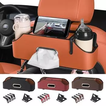 Многофункциональный ящик для хранения на спинке сиденья автомобиля с держателем для бутылок, большой емкости, универсальный оранжевый