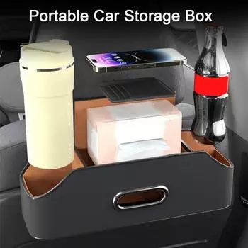 Многофункциональный ящик для хранения на спинке сиденья автомобиля с держателем для бутылок, большой емкости, универсальный, легкий бежевый