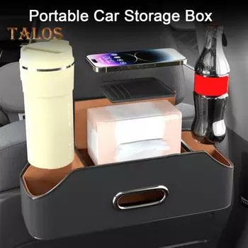 Многофункциональный ящик для хранения на спинке сиденья автомобиля с держателем для бутылок, большая вместимость, универсальный, легко устанавливаемый ящик для салфеток на сиденье автомобиля с крючками 1pc красный