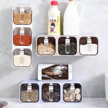 Многофункциональный ящик для приправ для дома, настенная банка для приправ, многосекционный набор, без перфорации, пылезащитный ящик