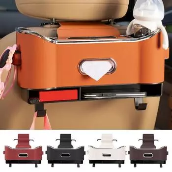 Многофункциональный ящик для салфеток на заднее сиденье автомобиля, большая вместимость, простая установка, органайзер для заднего сиденья автомобиля, ящик для хранения с крючком оранжевый