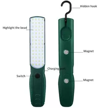 Многофункциональный рабочий фонарь COB/SMD LED, 3 режима, USB-перезаряжаемый рабочий фонарь Type-C с магнитным крючком и встроенным аккумулятором lithium battery