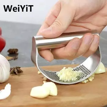 Многофункциональный ручной пресс для чеснока, изогнутый измельчитель для чеснока, измельчитель, пресс для чеснока из нержавеющей стали серебряный