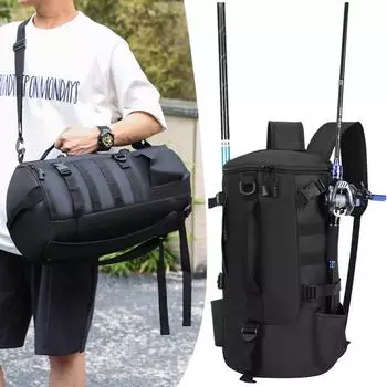 Многофункциональный рюкзак для рыболовных снастей из ткани Оксфорд 600D, сумка для приманок, сумка для хранения удочек, сумка для рыболовных снастей, дорожная сумка, рюкзак 20-35L чёрный